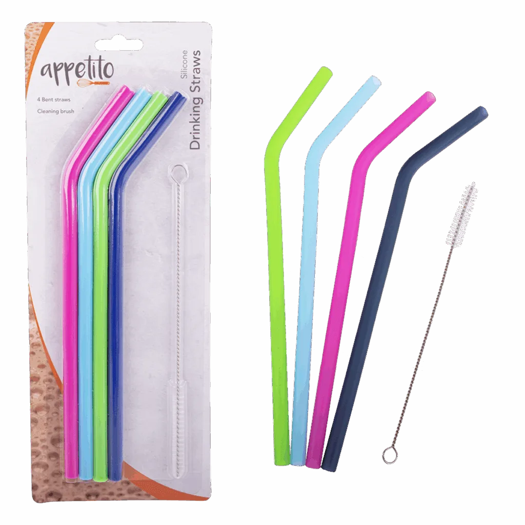 Bent Silicone Drinking Straws - Set Of 4