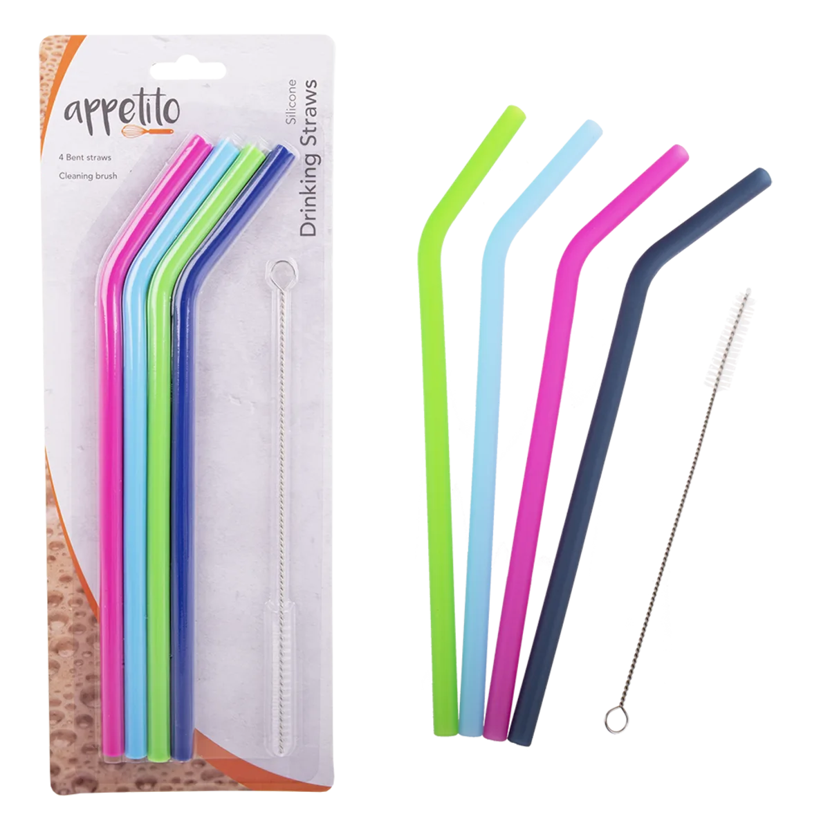 Bent Silicone Drinking Straws - Set Of 4