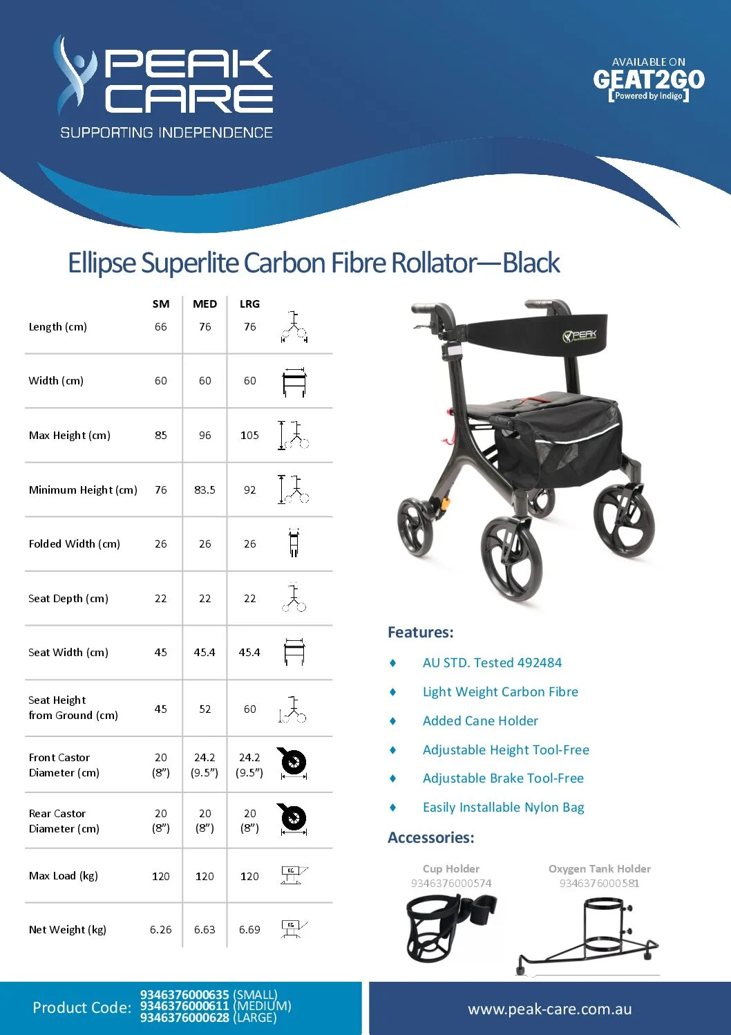 Ellipse Superlite Rollator Spec Sheet 1 Pdf