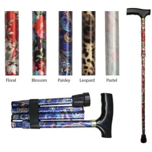 folding cane, pattern, wood handle, height adjustable